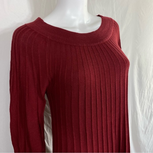 Leo & Nicole Ribbed Knit Boat Neck Sweater Bishop Sleeves Dress /Leggings Tunic - Picture 2 of 6